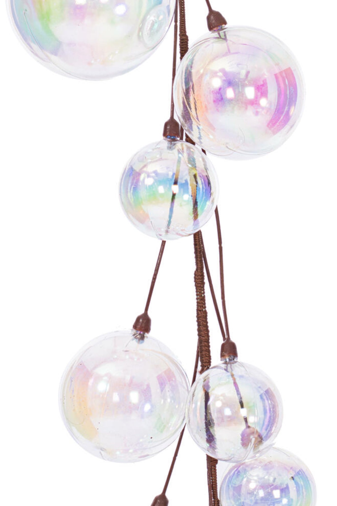 10' Clear Iridescent Branch Ball Wire Garland, 10' long and hook for easy hanging.