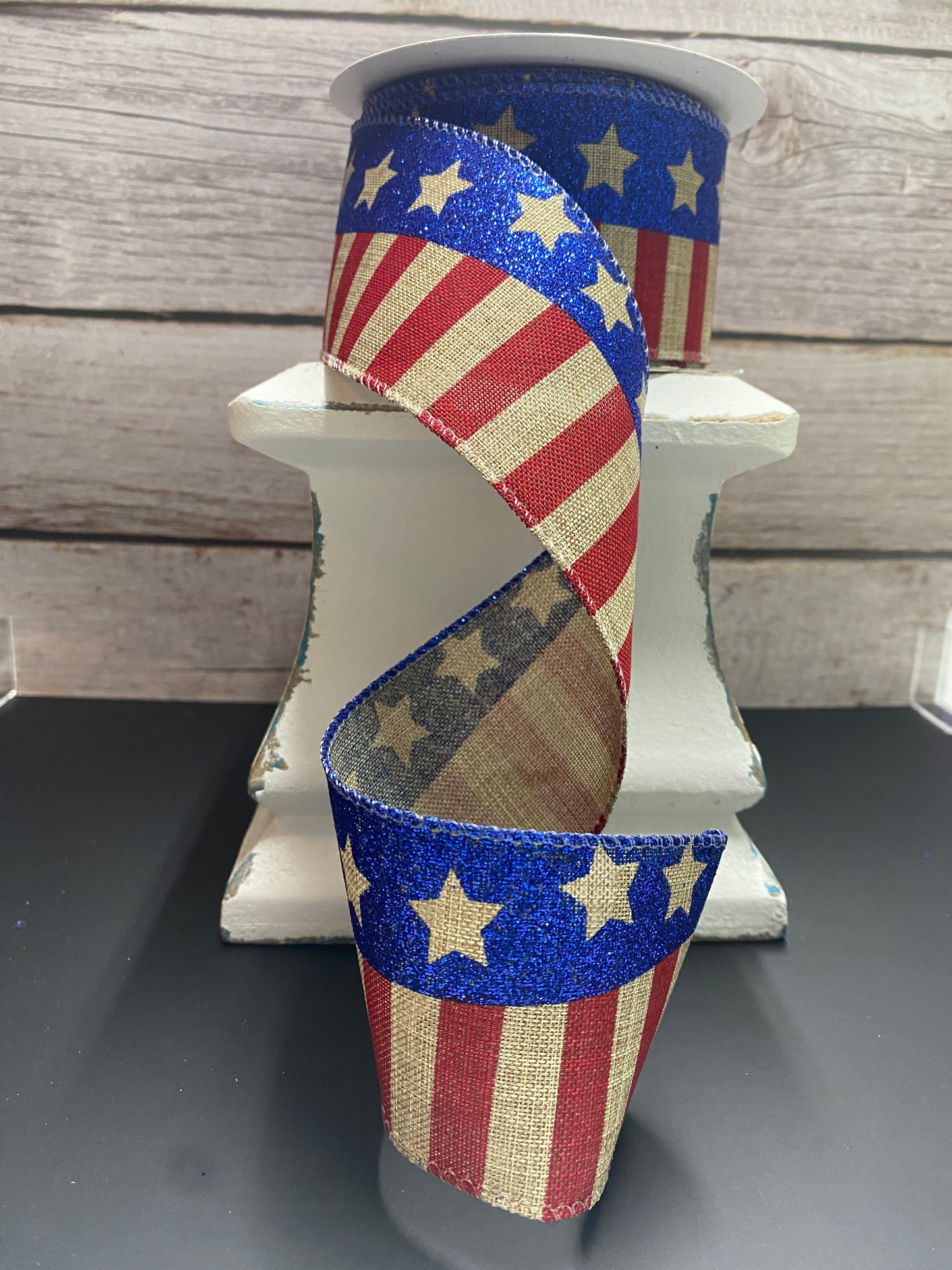 2.5” x 10yards Flag stripe glittered