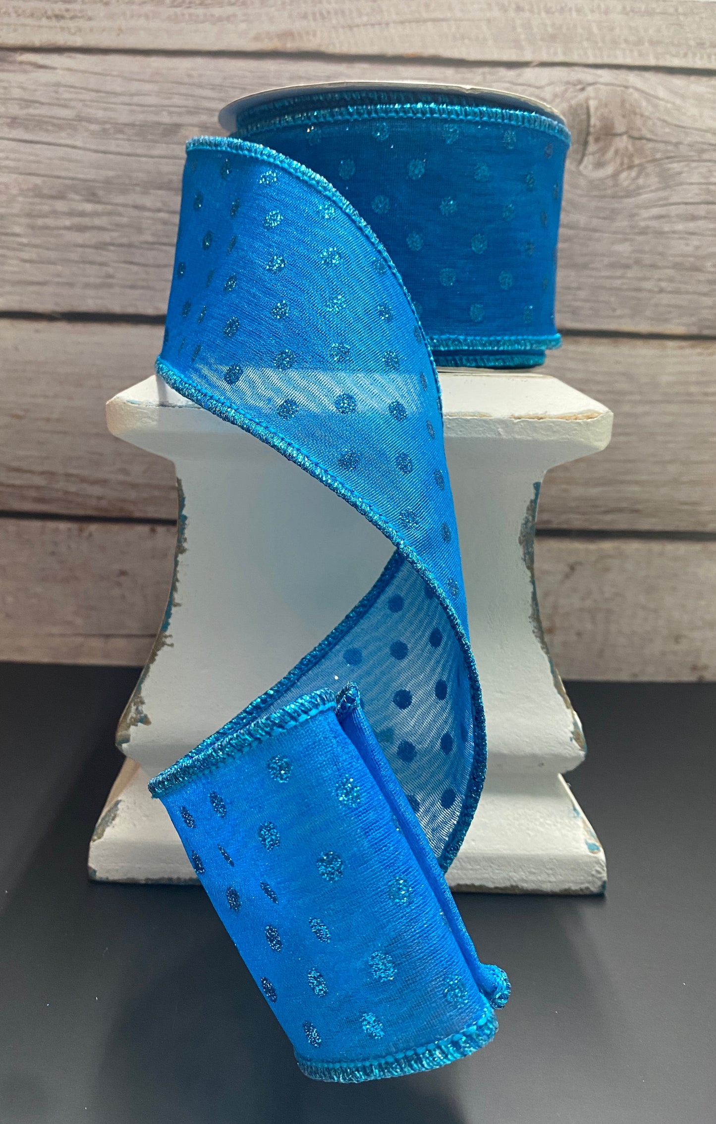 2.5” x 10yards Turquoise glitter dots deluxe