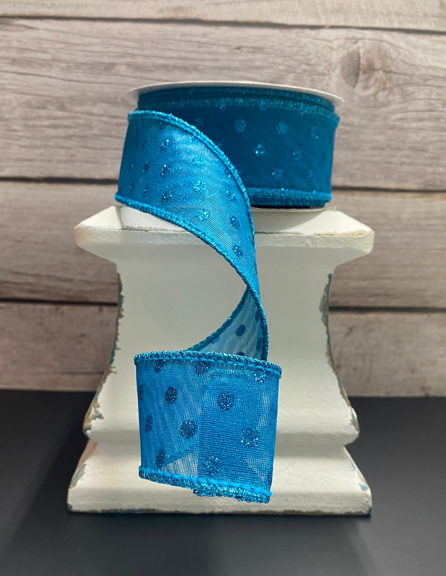 1.5” x 10yards Turquoise glittered dots
