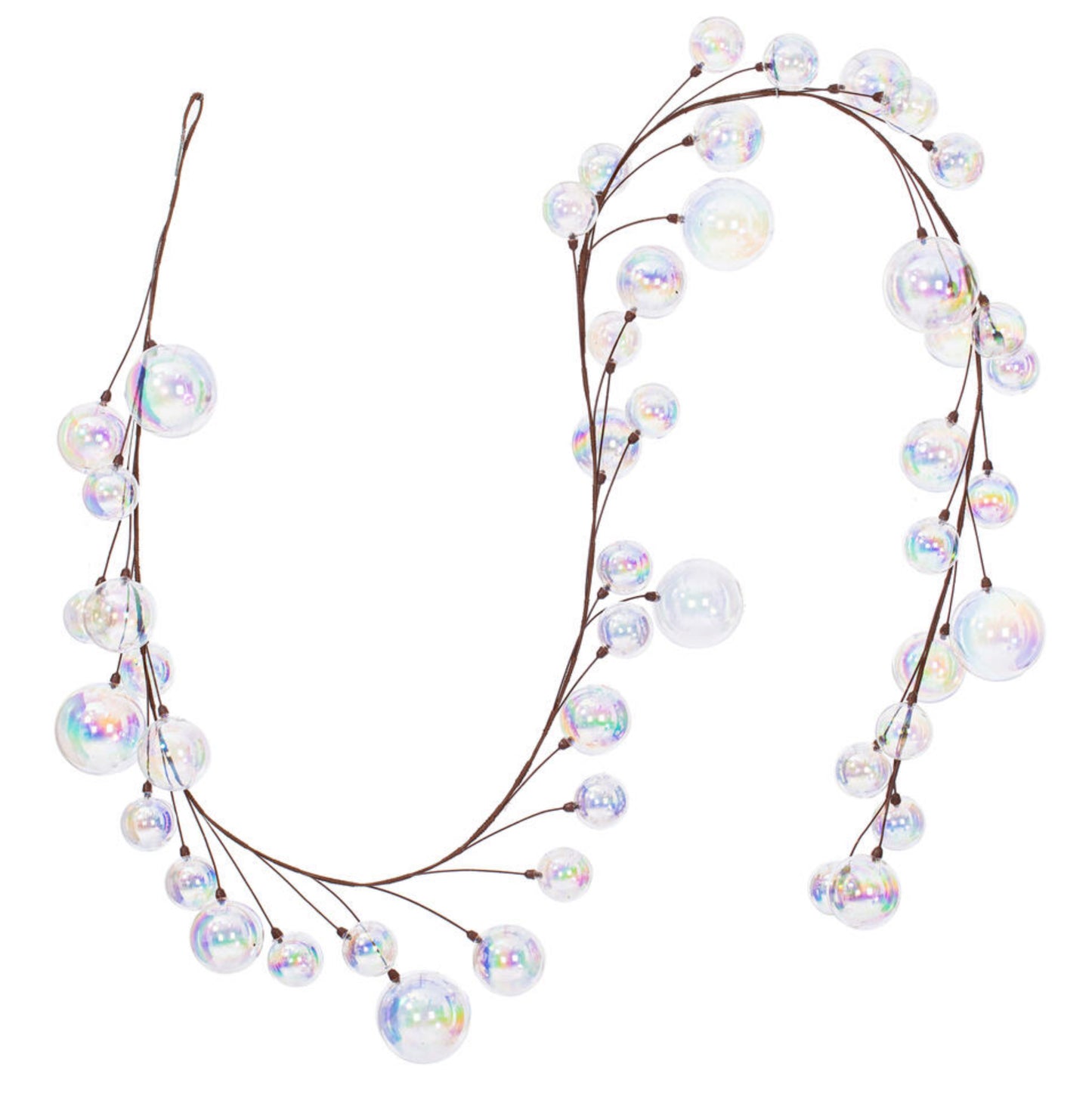 10' Clear Iridescent Branch Ball Wire Garland, 10' long and hook for easy hanging.