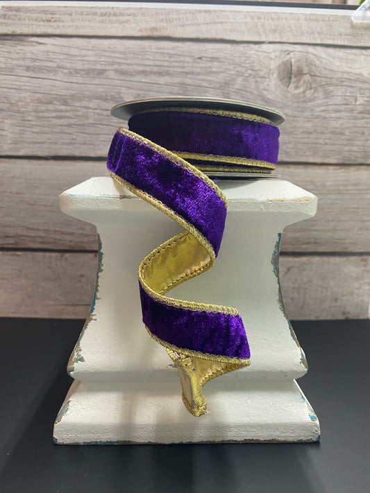 1” x 5yards purple velvet with gold back