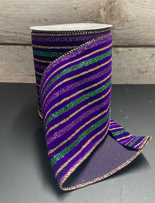 4” x 10yards Mardi Gras multi stripe