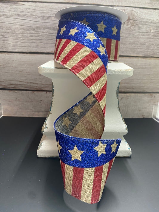 2.5” x 10yards Flag stripe glittered