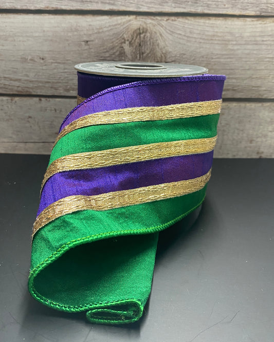 4” x 5yards Green purple gold stripe