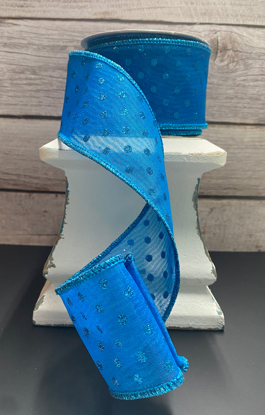 2.5” x 10yards Turquoise glitter dots deluxe