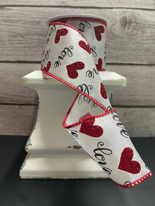 2.5” x 10yards Love with Glittered hearts