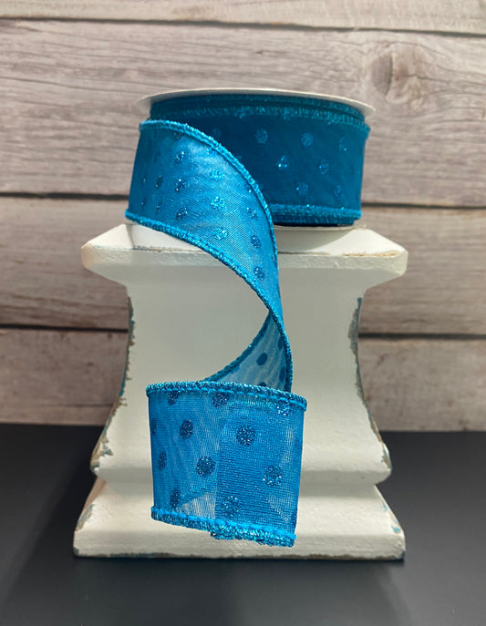 1.5” x 10yards Turquoise glittered dots
