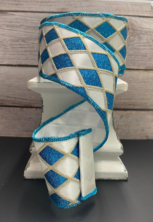 2.5” Blue Glittered Harlequin