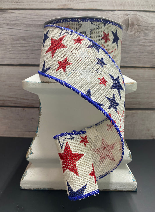 2.5” x 10yards Stars on burlap