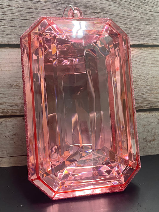 Pink rectangle jewel glitter ornament