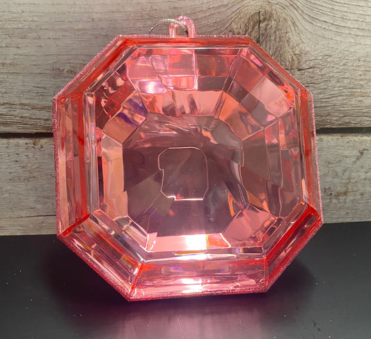 Pink square jewel glitter ornament