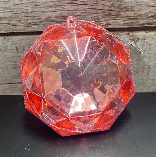 Pink octagon jewel glitter ornament